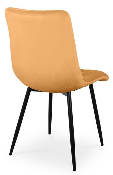 Bettso -2 x Židle do jídelny Sada 2 židlí do jídelny Židle do kuchyně Čalouněná židle Designová židle s opěradlem, se sedákem ze sametu, rám z kovu - BEN Honey Yellow / nohy černé