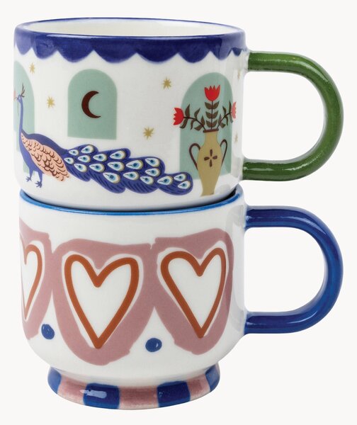 Sada keramických šálků na espresso A Dopo Hearts & Peacock, 2 díly