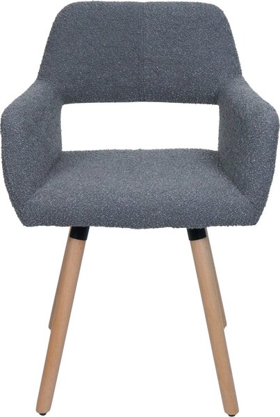 Sada 6 jídelních židlí HWC-A50 II, židle kuchyňská židle čalouněná židle, dřevo látka/textil bouclé (450g/m²) tmavě šedá