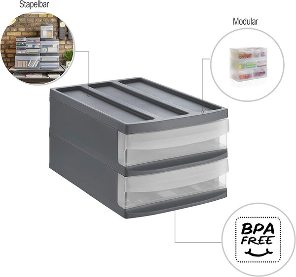 DUO M - Box se 2 zásuvkami (A4), úložný box vysunovací, antracit, Rotho SYSTEMIX