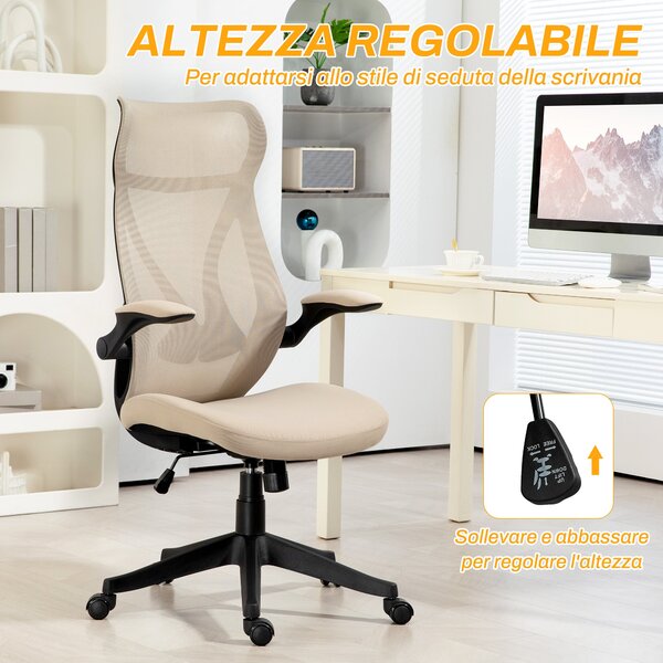 Ergonomická kancelářská židle HOMCOM s výsuvnými područkami, otočná židle s opěrkou hlavy, nastavitelná výška a funkce houpání, síťovina, pro studium