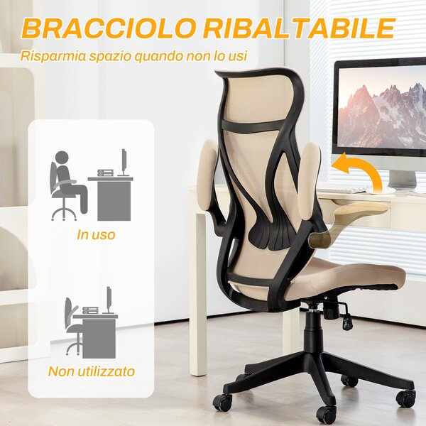 Ergonomická kancelářská židle HOMCOM s výsuvnými područkami, otočná židle s opěrkou hlavy, nastavitelná výška a funkce houpání, síťovina, pro studium