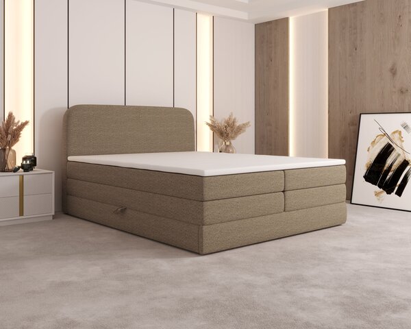 Boxspringová postel 140x200 VADLORA - světle hnědá + topper ZDARMA