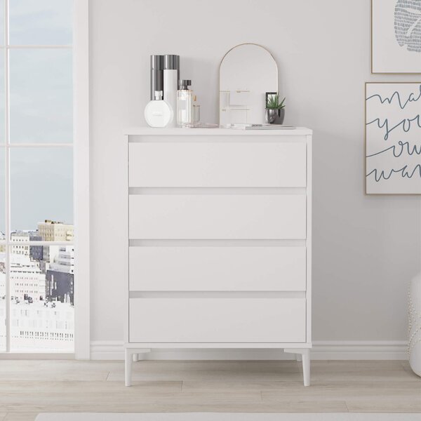 Komoda se 4 zásuvkami Rebecca Mobili Kemiri 98,5x72x45 Dřevotřísková deska PVC bílá Moderní
