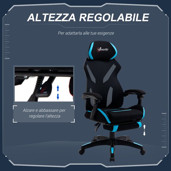Herní židle Vinsetto s bederní opěrkou, ergonomická kancelářská židle s nastavitelnou výškou v černé a modré látce, 65x65x119-129cm | Aosom