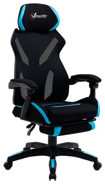 Herní židle Vinsetto s bederní opěrkou, ergonomická kancelářská židle s nastavitelnou výškou v černé a modré látce, 65x65x119-129cm | Aosom