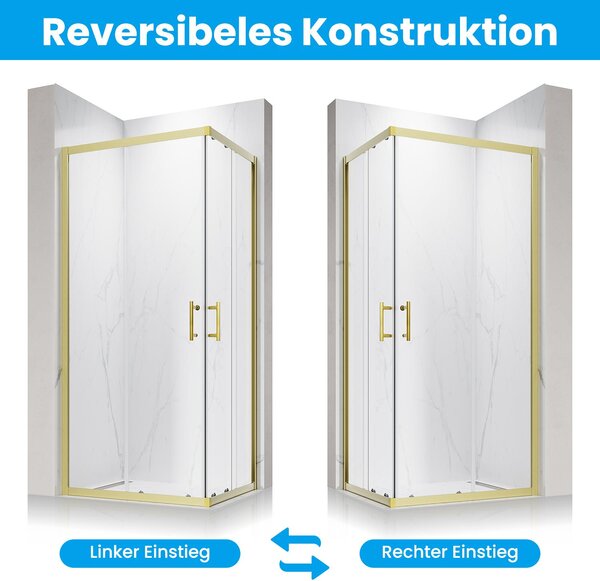 SONNI 70 x 80 x 195 Sprchový kout v barvě kartáčovaného zlata, posuvné dveře s horní a spodní kolejnicí, sklo 5 mm, rám dveří s rozsahem nastavení 20 mm