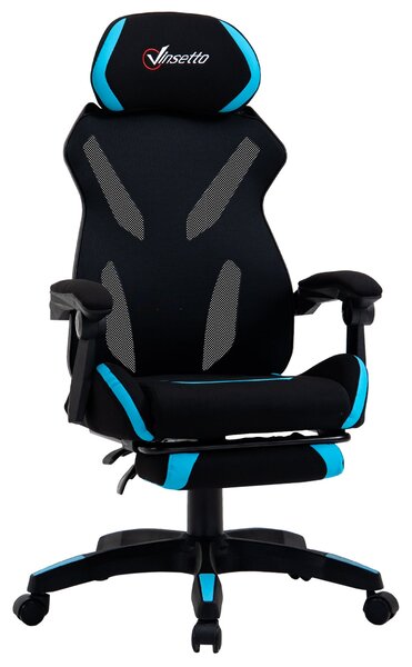 Herní židle Vinsetto s bederní opěrkou, ergonomická kancelářská židle s nastavitelnou výškou v černé a modré látce, 65x65x119-129cm | Aosom