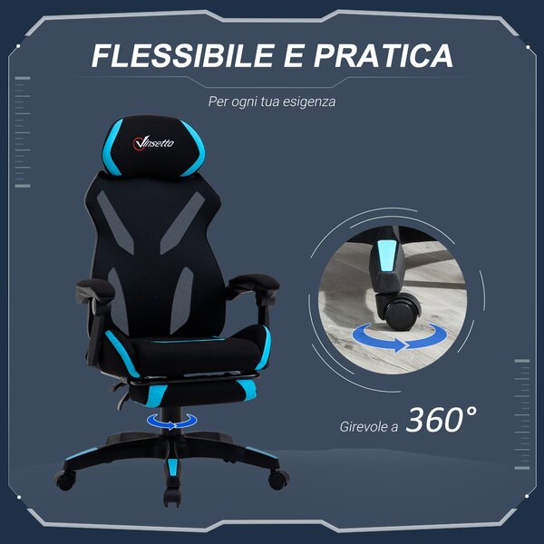 Herní židle Vinsetto s bederní opěrkou, ergonomická kancelářská židle s nastavitelnou výškou v černé a modré látce, 65x65x119-129cm | Aosom