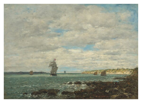 Skleněný obraz - Eugène Boudin, Coast of Brittany, reprodukce (70x50 cm)