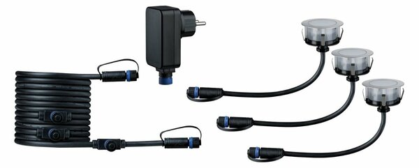PAULMANN Plug & Shine LED zemní svítidlo Floor základní sada neláká hmyz IP67 2200K 3x2W 21VA stříbrná
