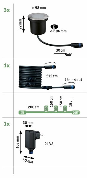 PAULMANN Plug & Shine LED zemní svítidlo Floor základní sada neláká hmyz IP67 2200K 3x4,5W antracit