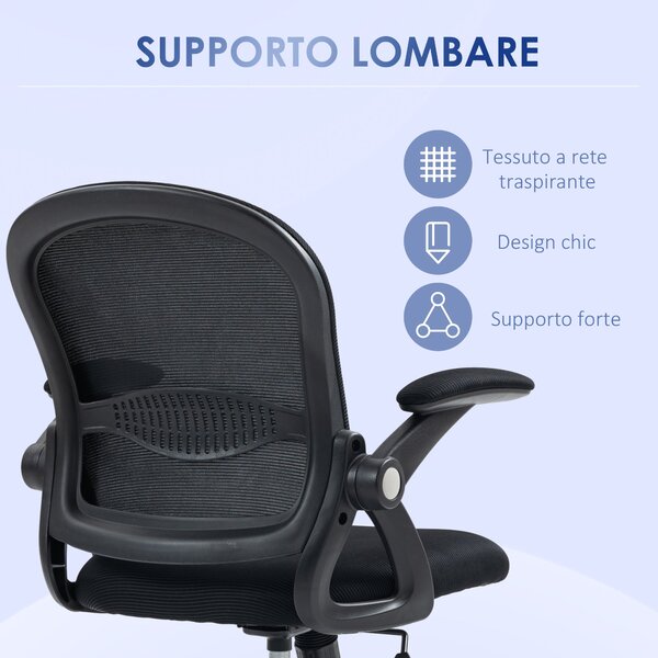 Ergonomická kancelářská židle Vinsetto s prodyšným opěradlem a měkkým sedákem, nastavitelná výška, 65,5x61,5x88-97,5 cm, černá | Aosom
