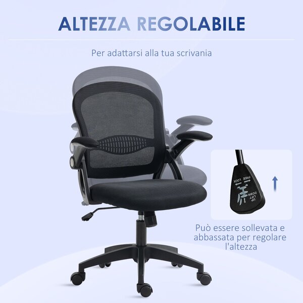 Ergonomická kancelářská židle Vinsetto s prodyšným opěradlem a měkkým sedákem, nastavitelná výška, 65,5x61,5x88-97,5 cm, černá | Aosom