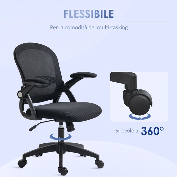 Ergonomická kancelářská židle Vinsetto s prodyšným opěradlem a měkkým sedákem, nastavitelná výška, 65,5x61,5x88-97,5 cm, černá | Aosom