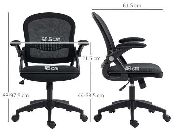 Ergonomická kancelářská židle Vinsetto s prodyšným opěradlem a měkkým sedákem, nastavitelná výška, 65,5x61,5x88-97,5 cm, černá | Aosom