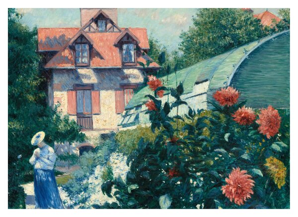 Skleněný obraz - Gustave Caillebotte, Dahlias, Garden at Petit Gennevilliers, reprodukce (70x50 cm)