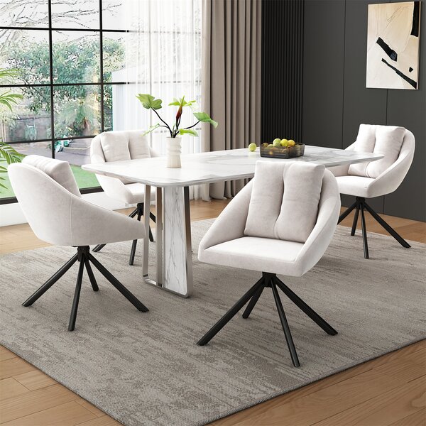 SWeiko jídelní židle sametová židle čalouněná židle otočná židle, prodyšná sametová tkanina, ergonomický design, 4 ks, béžová barva