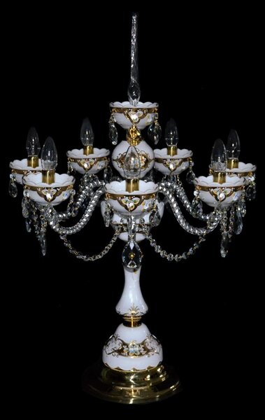 DBK GLASS Luxusní velká stolní lampa se 7 rameny vyrobená z opálově bílého skla s křišťálovým rampouchem SE-0634-7-SM-white
