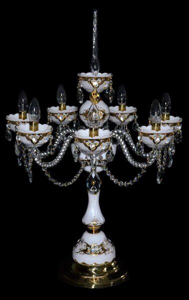 DBK GLASS Luxusní velká stolní lampa se 7 rameny vyrobená z opálově bílého skla s křišťálovým rampouchem SE-0634-7-SM-white
