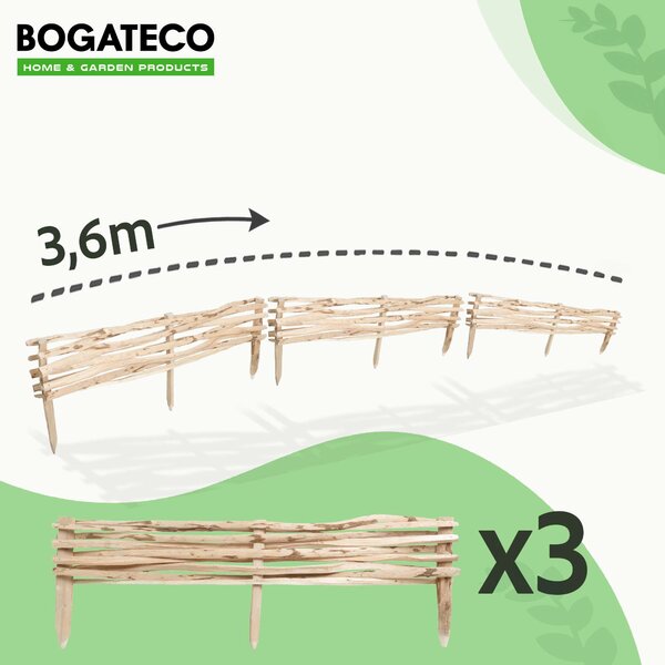 BOGATECO 3x zahradní plot z lískového dřeva 120cm x 20cm lemování záhonů lemování trávníku plot dřevěný plot lemování záhonů plot z plotovek lemování záhonů plot z plotovek ideální jako lemování záhonů nebo cestiček