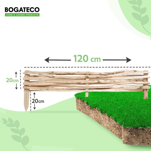 BOGATECO 3x zahradní plot z lískového dřeva 120cm x 20cm lemování záhonů lemování trávníku plot dřevěný plot lemování záhonů plot z plotovek lemování záhonů plot z plotovek ideální jako lemování záhonů nebo cestiček