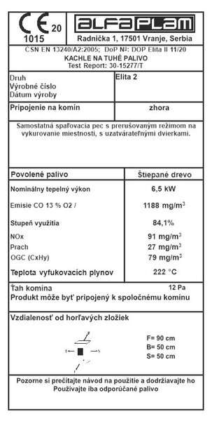 ALFA PLAM, krbová kamna ELITA II ECO 6,5 kW, slonová kost