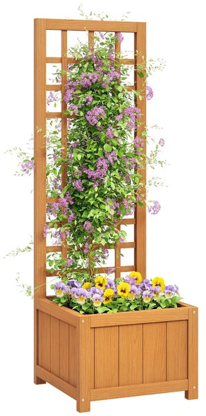 Outsunny Vyvýšený Zahradní Záhon s Trellis, Zahradní Květináč s Odvodňovacími Otvory a Prodyšnou Podložkou z Jedlového Dřeva, pro Květy a Zeleninu, 40