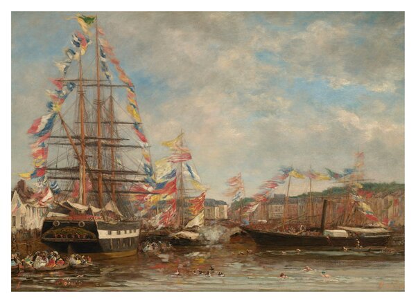 Skleněný obraz - Eugène Boudin, Festival in the Harbor of Honfleur, reprodukce (70x50 cm)