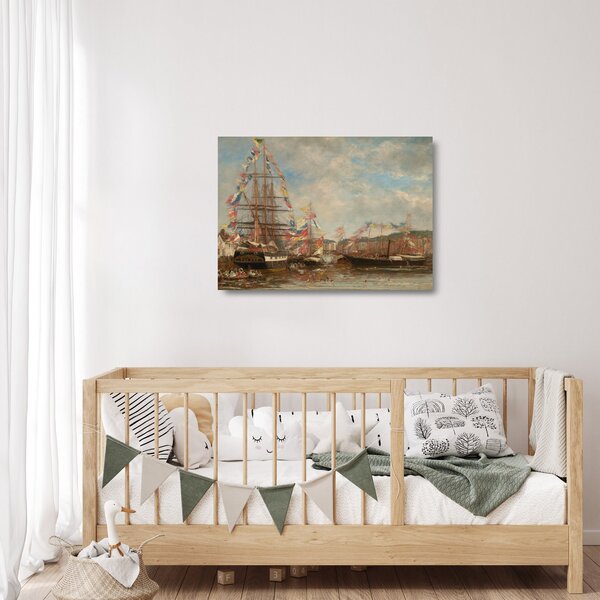 Skleněný obraz - Eugène Boudin, Festival in the Harbor of Honfleur, reprodukce (70x50 cm)