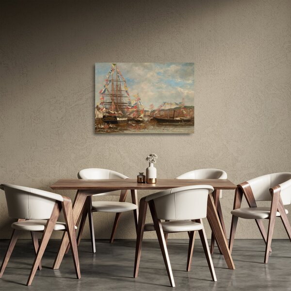 Skleněný obraz - Eugène Boudin, Festival in the Harbor of Honfleur, reprodukce (70x50 cm)