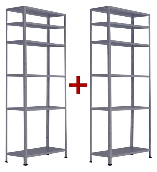 Policový regál 1+1 ZDARMA, 1760x750x300 mm, 6 polic, nosnost police 75 kg, RAL 7031