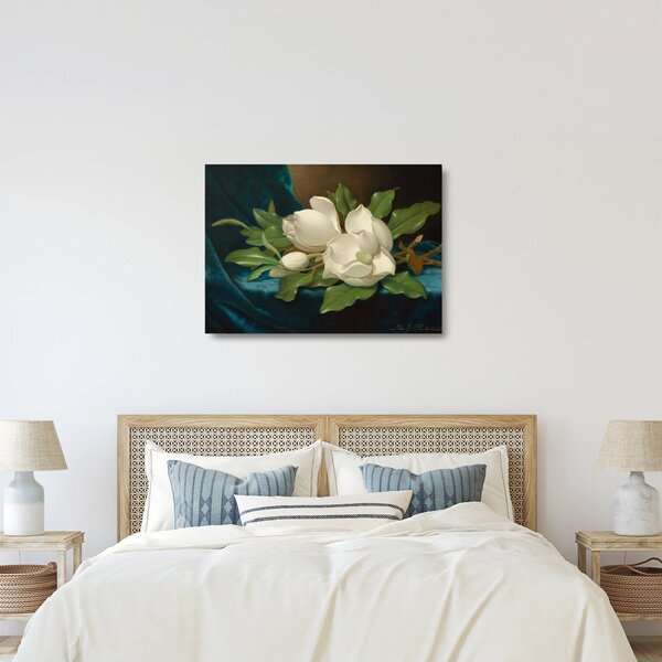 Skleněný obraz - Martin Johnson Heade, Giant Magnolias on a Blue Velvet Cloth, reprodukce (70x50 cm)