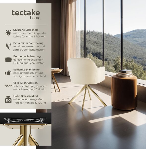 Tectake® sametová otočná židle Lona čalouněná 56 x 59 x 81 cm