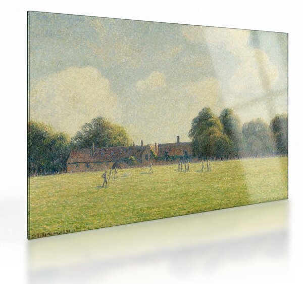 Skleněný obraz - Camille Pissarro, Hampton Court Green, reprodukce (70x50 cm)