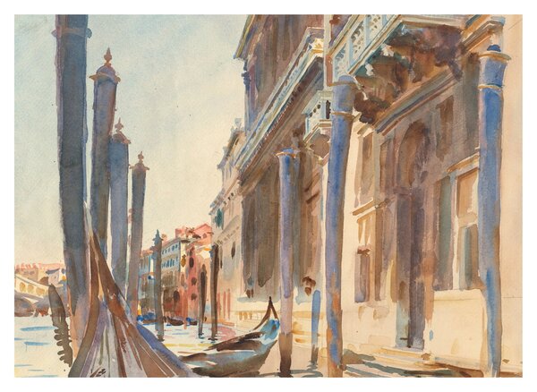 Skleněný obraz - John Singer Sargent, Gondola Moorings on the Grand Canal, reprodukce (70x50 cm)