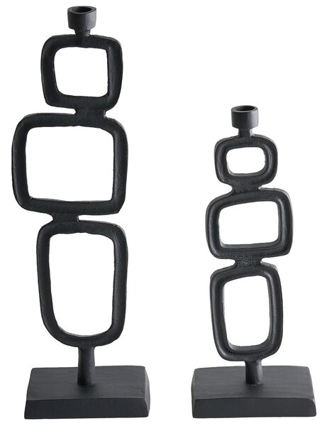 Sada 2 svícnů SIPANJE Kov 35/48 cm Černá