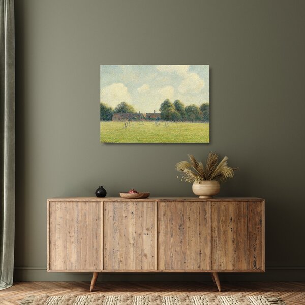 Skleněný obraz - Camille Pissarro, Hampton Court Green, reprodukce (70x50 cm)
