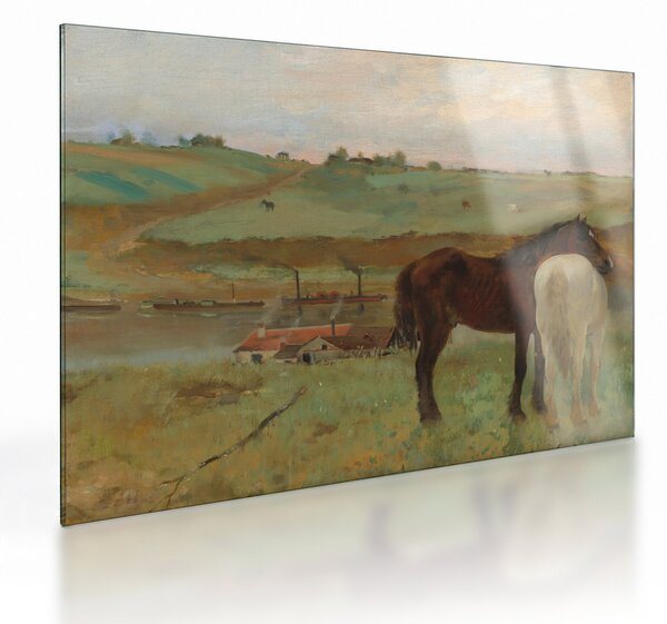 Skleněný obraz - Edgar Degas, Horses in a Meadow, reprodukce (70x50 cm)