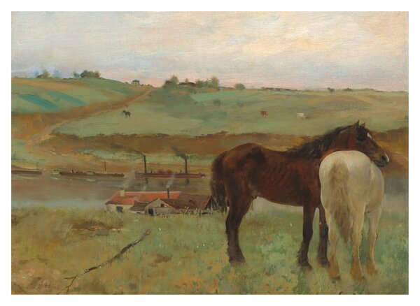 Skleněný obraz - Edgar Degas, Horses in a Meadow, reprodukce (70x50 cm)