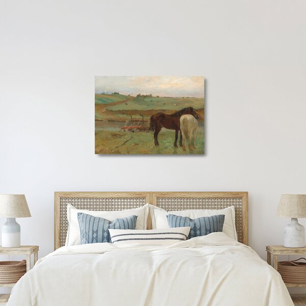 Skleněný obraz - Edgar Degas, Horses in a Meadow, reprodukce (70x50 cm)
