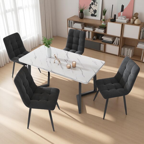 Jídelní židle ProximaX se sametovým potahem, sada 4 kusů, šedá - Stylový vintage design, elegantní čalouněná jídelní židle - Kuchyňská židle nebo židle do jídelny s vysokou nosností
