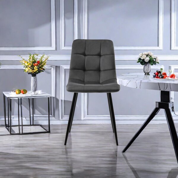 Jídelní židle ProximaX se sametovým potahem, sada 4 kusů, šedá - Stylový vintage design, elegantní čalouněná jídelní židle - Kuchyňská židle nebo židle do jídelny s vysokou nosností