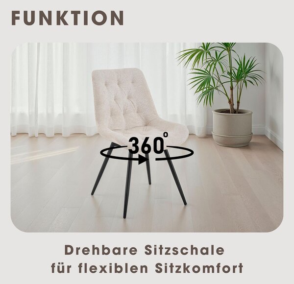 Sada dvou jídelních židlí byLIVING ARAGON / Potah v barvě taupe, konstrukce v černé barvě / Otočné o 360° / Odolné vůči vodě a vhodné pro domácnosti se zvířaty / Jídelní židle / Polstrovaná židle / Šířka 47,5 cm, Výška 84,5 cm, Hloubka 62,5 cm
