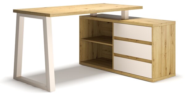 ADRK Rohový PC stůl IWO II G-ART, kašmír/dub artisan