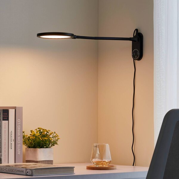 Lindby Stolní lampa LED Valtaria, černá, stmívatelná, stmívatelný, Černá, Pracovna / kancelář, Plast, Moderní