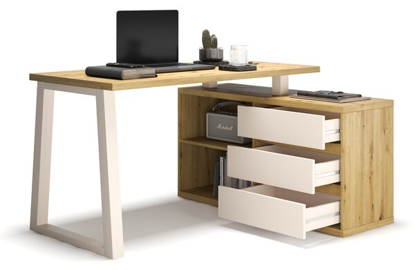 ADRK Rohový PC stůl IWO II G-ART, kašmír/dub artisan
