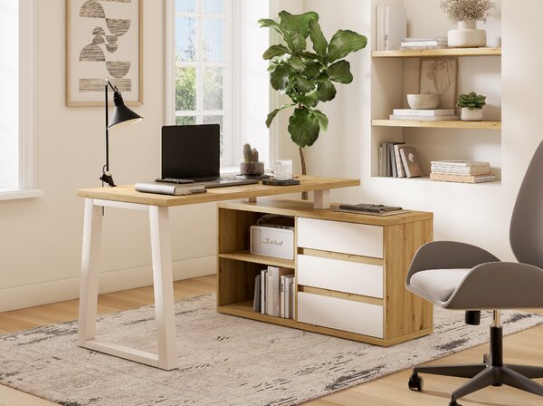 ADRK Rohový PC stůl IWO II G-ART, kašmír/dub artisan