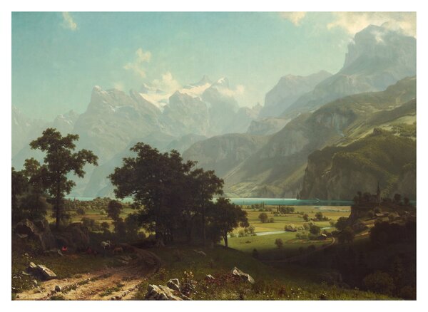 Skleněný obraz - Albert Bierstadt, Lake Lucerne, reprodukce (70x50 cm)