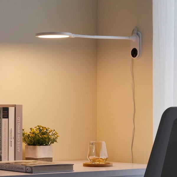 Lindby Stolní lampa LED Valtaria, bílá, stmívatelná, stmívatelný, Bílá / opál, Pracovna / kancelář, Plast, Moderní